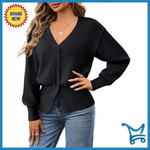 Long Sleeve V-Neck Peplum Cardigan Sweater Open Front Knitted - Picture 3 of 8